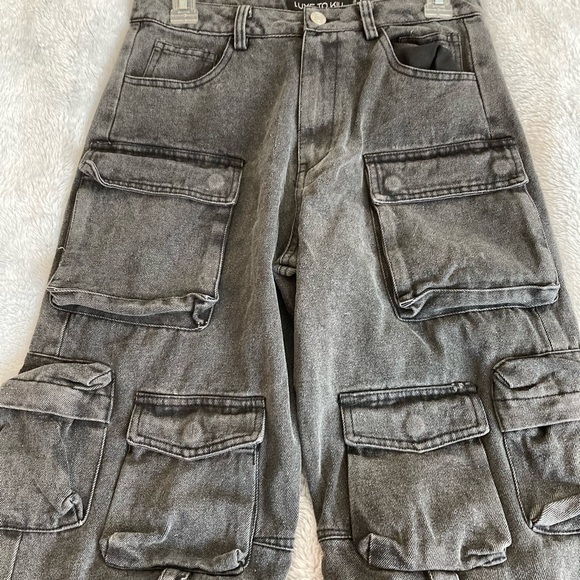 LUXE TO KILL Black Denim Cargo Pants - Picture 2 of 10